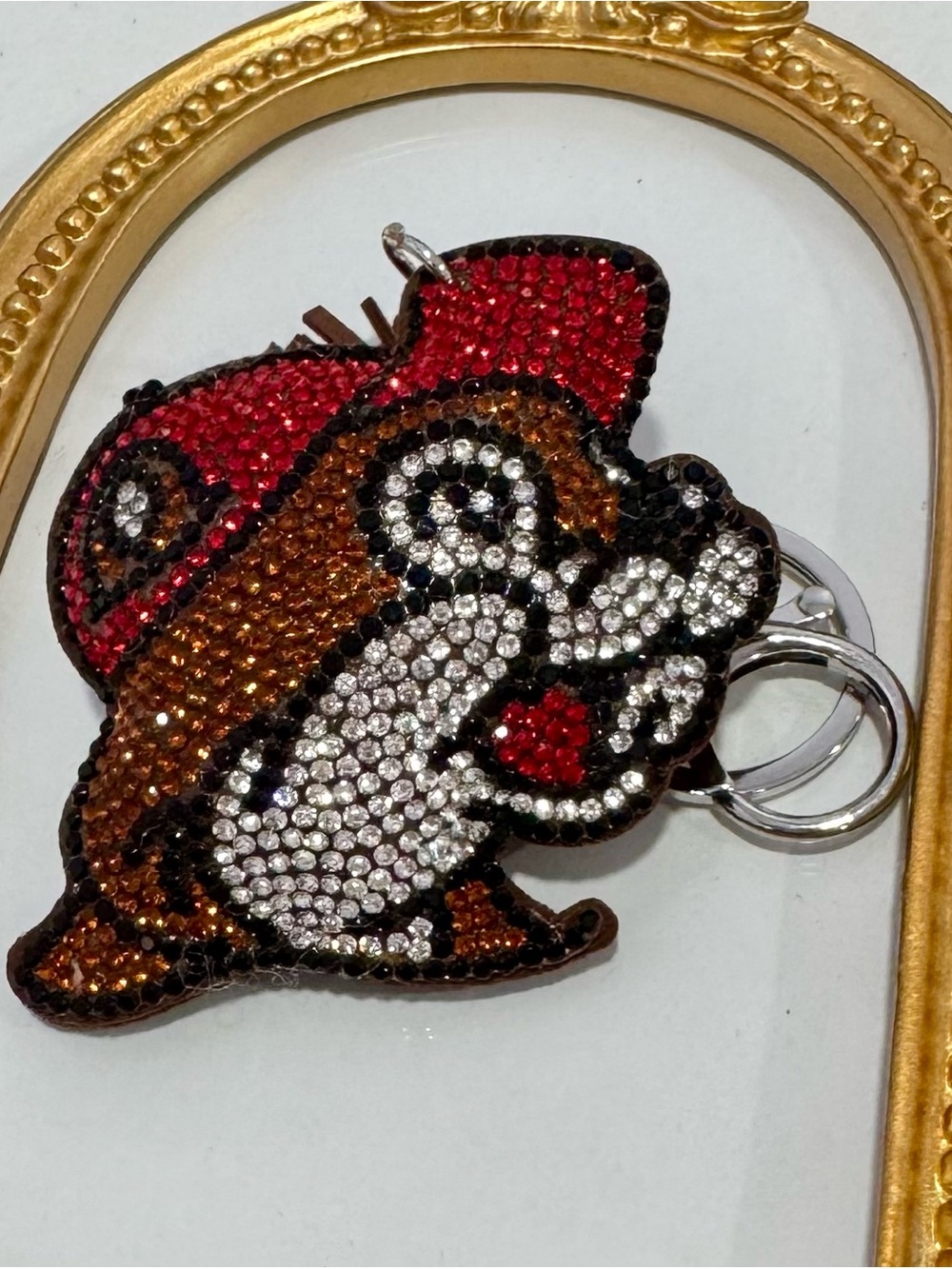 New Crystal Embellished Red, Brown & White Bucee Beaver Keychain/Bag Charm